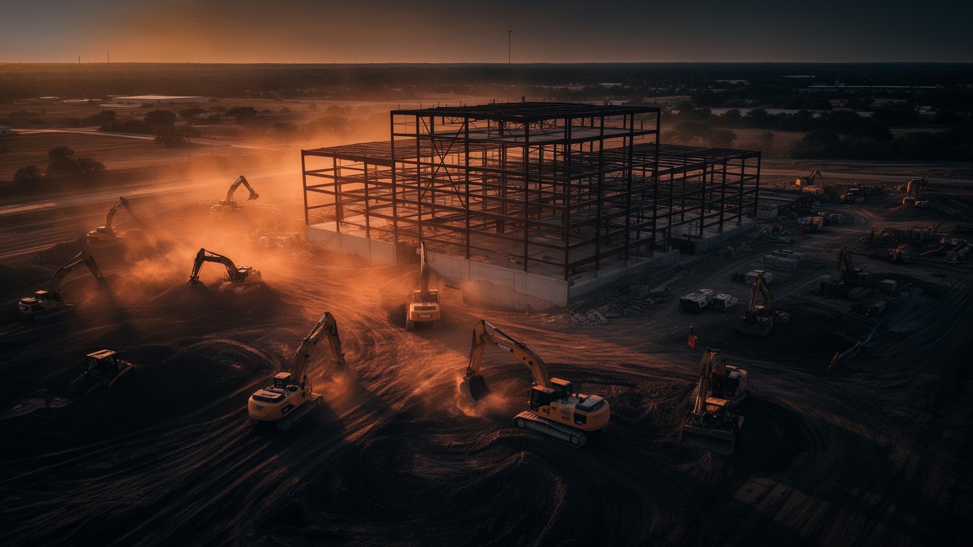 Texas construction site at golden hour